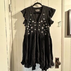 ANTHROPOLOGIE Black Embroidered BEADED Boho Mini Dress